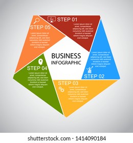 Business InfoGraphics, Pentagon diagram, Process Design, Marketing presentation , section banner, Vector Illustration