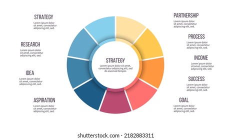 Business infographics. Pie Chart with 9 steps, options. Vector diagram.