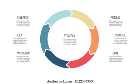 Business Infographics. Pie Chart, Circle With 6 Options, Arrows. Vector Circular Diagram.