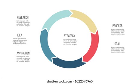 Business infographics. Pie chart, circle with 5 options, arrows. Vector circular diagram.