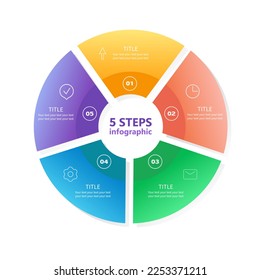 Business infographics. Pie chart with five steps. Vector illustration.