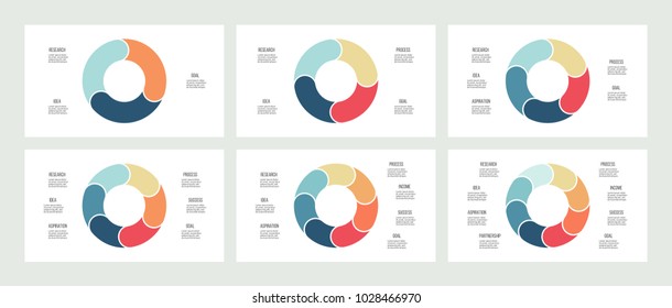 Business Infographics. Pie Chart, Graph With 3, 4, 5, 6, 7, 8 Options, Steps. Vector Circular Diagram.