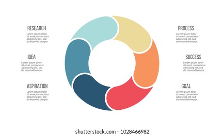 Business infographics. Pie chart, graph with 6 options, steps. Vector circular diagram.