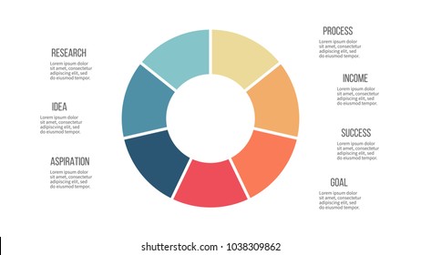 Business infographics. Pie chart, graph with 7 options, steps. Vector circular diagram.