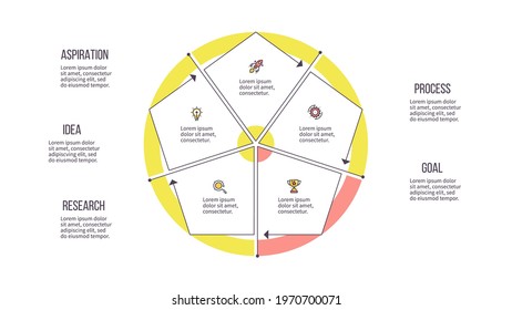 Business infographics. Pie chart, graph with 5 steps, options, sections. Vector diagram.