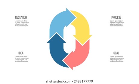 Infografías de negocios. Gráfico circular con 4 pasos, opciones, flechas. diagrama de Vectores.