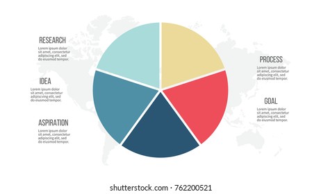 Business infographics. Pie chart, graph with 5 options, steps. Vector circular diagram.