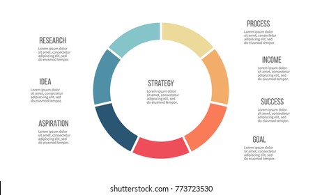 Business infographics. Pie chart, graph with 7 options, steps. Vector circular diagram.