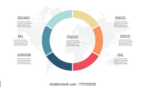 Business infographics. Pie chart, graph with 6 options, steps. Vector circular diagram.