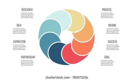 Business infographics. Pie chart, graph with 8 options, steps. Vector circular diagram.