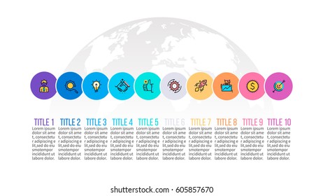 Business infographics. Presentation with 10 steps, circles, parts. 