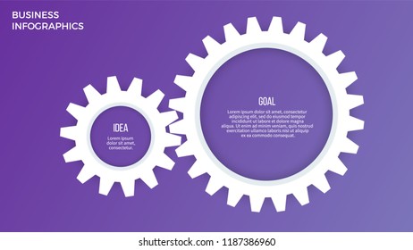 Business infographics. Presentation with 2 steps, options, gears. Vector template.