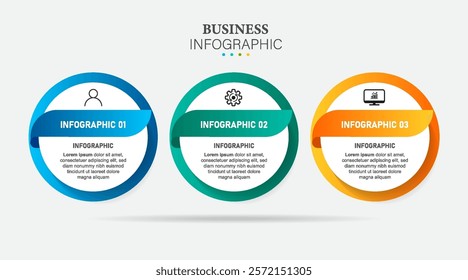 business infographics presentation with 3 steps or options design with icons