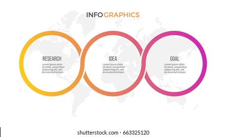 Business infographics. Presentation with 3 steps, options, circles. Vector template.