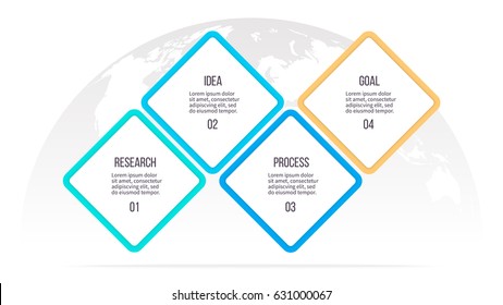 Business infographics. Presentation with 4 steps, options, squares. Vector template.