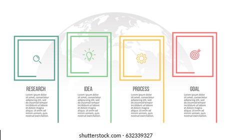 Business infographics. Presentation with 4 steps, squares. Thin line vector infographic template.
