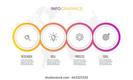 Business infographics. Presentation with 4 steps, options, circles. Vector template.