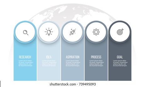 Business infographics. Presentation with 5 columns, options. Vector template.