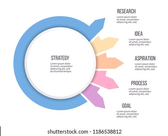 Business infographics. Presentation with 5 steps, options, arrows. Vector template.