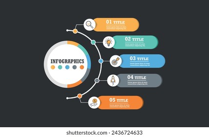 Business infographics. Presentation with 5 steps, options. Vector chart, diagram.