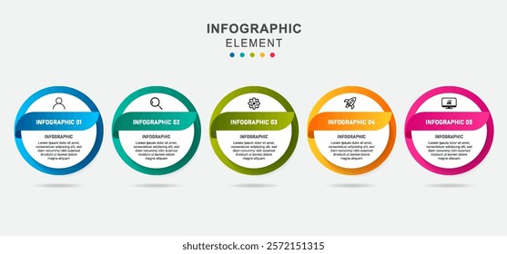 business infographics presentation with 5 steps or options design with icons