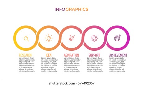 Business infographics. Presentation with 5 steps, circles. Vector infographic template.