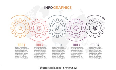 Business infographics. Presentation with 5 steps, gears. 