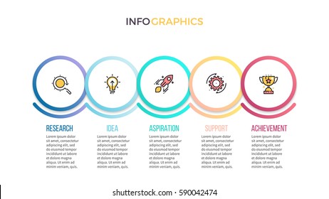 Business infographics. Presentation with 5 steps, options, parts. Pie chart.