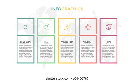 Business infographics. Presentation with 5 steps, options, sections. Vector template.