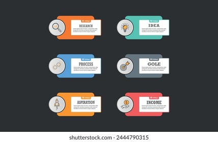 Business infographics. Presentation with 6 sections, number options. Vector element.
