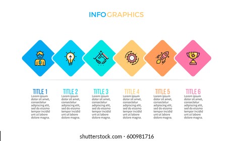 Business infographics. Presentation with 6 steps, options, parts.