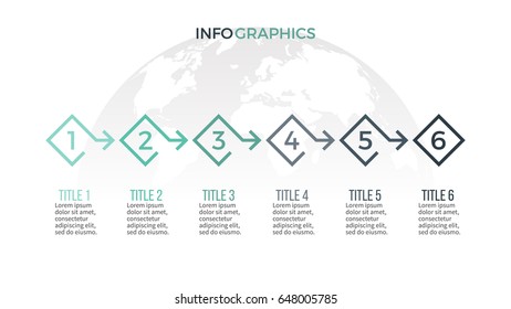 Business infographics. Presentation with 6 steps, options, arrows. Vector template.
