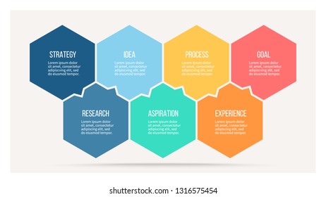 Business infographics. Presentation with 7 options, hexagons. Vector chart.