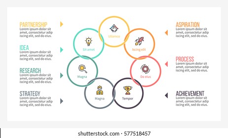 Business infographics. Presentation with 7 steps, parts. Vector pie chart.