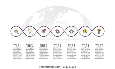 Business infographics. Presentation with 7 steps, options. Thin line vector infographic template.