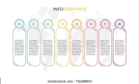 Business infographics. Presentation with 8 columns, options. Vector template.