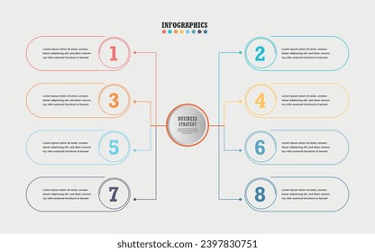 Business infographics. Presentation with 8 sections, number options. Vector element.