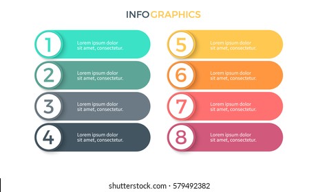 Business infographics. Presentation with 8 steps, options. Vector design elements.