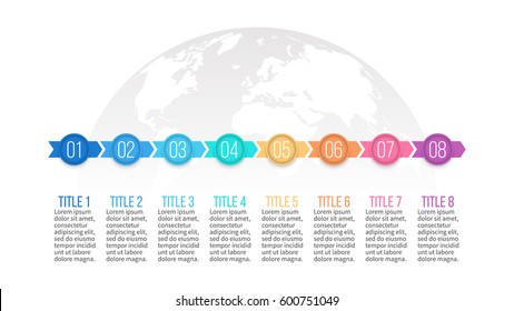 Geschäftsinfografien. Präsentation mit 8 Schritten, Pfeilen. Vorlage für Vektorinfografik.