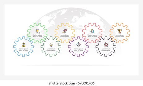 Business infographics. Presentation with 8 steps, gears.