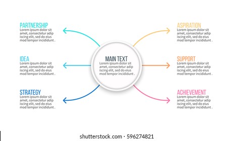 Business infographics. Presentation with central element and 6 options. Vector infographic template.