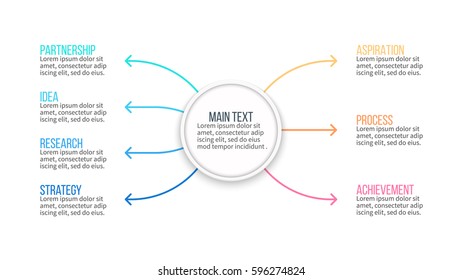 Business infographics. Presentation with central element and 7 options. Vector infographic template.