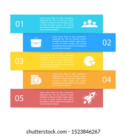 Business infographics for presentation, chart or diagram. Template with 5 elements, steps, options, parts or processes.