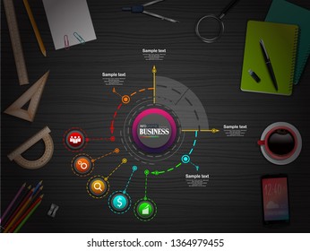 Business Infographics Presentation Slide With 5 Step Options and stationary