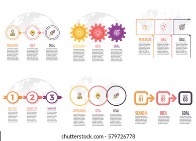 Business infographics. Presentation templates with 3 steps, options. Vector infographic arrows, timelines, flowcharts, diagrams.