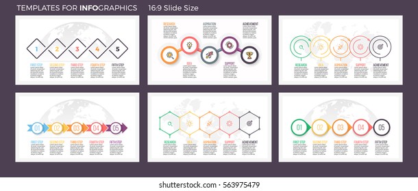 Business infographics. Presentation templates with 5 step, options. Vector infographic elements for advertising, annual report.