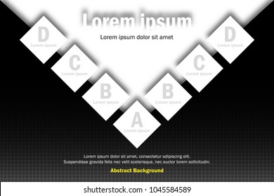 Business infographics presentation with white 7 square topics on black and white background for vector graphic idea design concept
