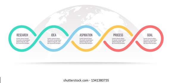 Business infographics. Process with 5 steps, loops, options. Vector chart. 