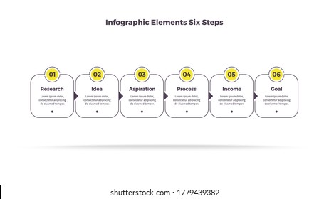 Business infographics. Process with 6 steps, options, squares. Vector infographic element.
