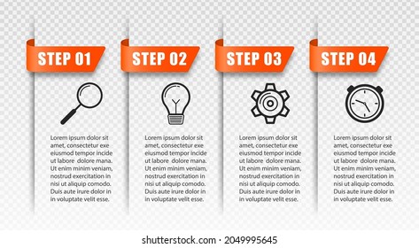 infografías de negocios. Gráfico de procesos. Concepto creativo para reportar con 4 pasos, opciones.